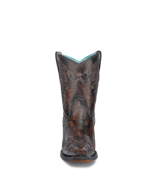 Women's Corral Black Genuine Leather Boots with Honey Floral Embroidery Ankle Boot