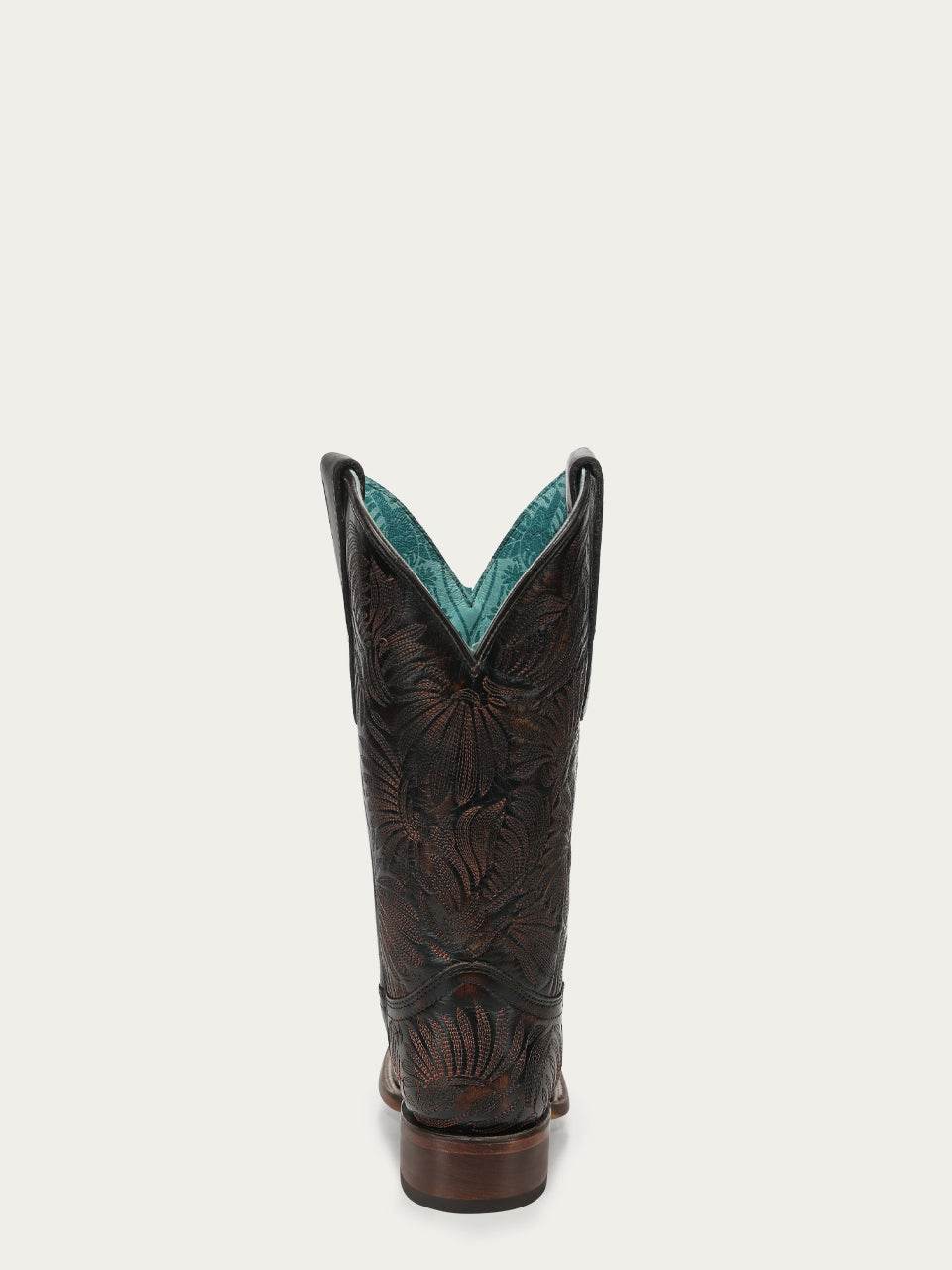 Women's Corral Black Genuine Leather Boots with Floral Petal Embroidery