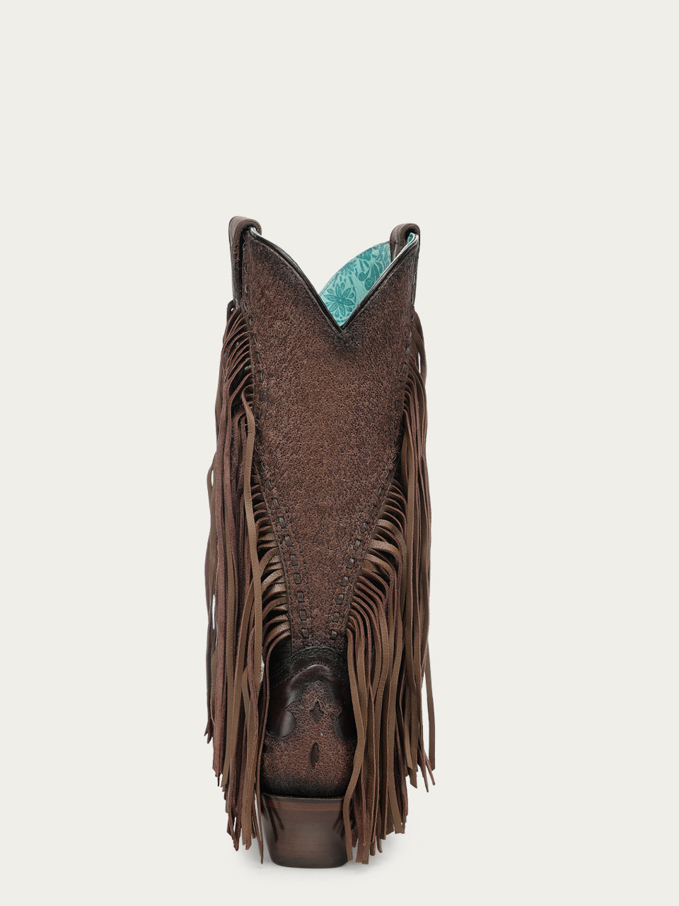 Women's Corral Brown Genuine Leather Boots with Overlay & Embroidery & Fringe & Woven