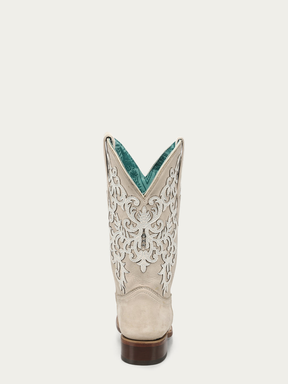 Women's Corral Bone Genuine Leather Boots with Overlay & Embroidery & Studs
