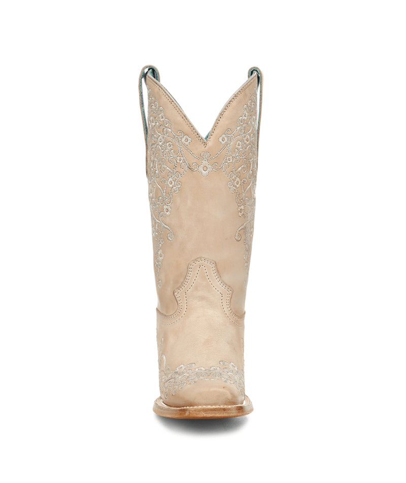 Women's Corral Sand Genuine Leather Boots with Floral Embroidery