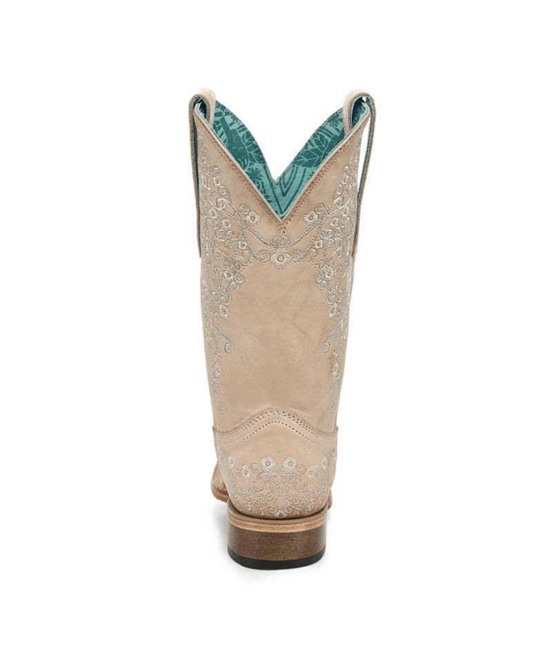 Women's Corral Sand Genuine Leather Boots with Floral Embroidery