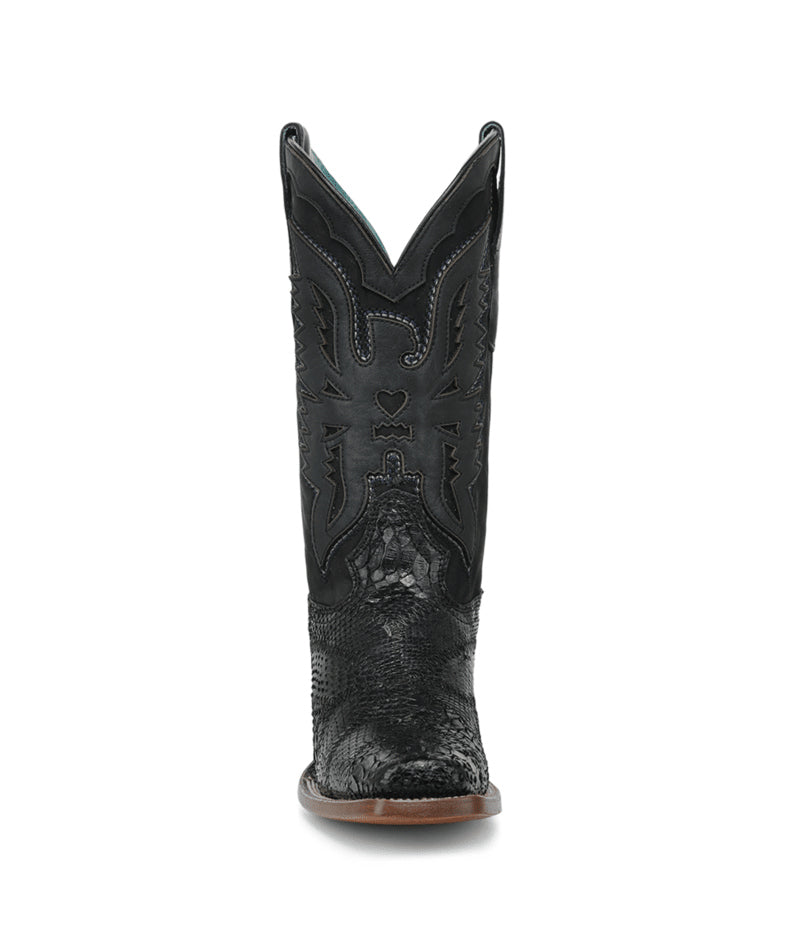 Women's Corral Black Genuine Python Boots with Patchwork & Eagle Overlay