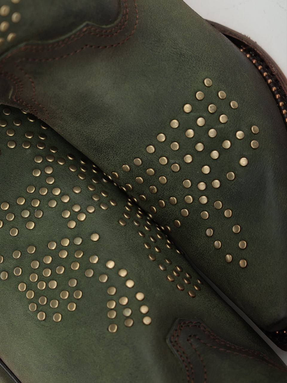 Women's Corral Olive Green Genuine Leather Boots with Skull Design with Studs and Metallic Welt Cowboy Boot