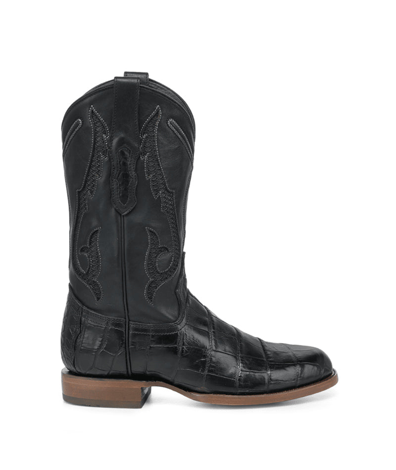 Men's Corral Black Genuine American Alligator Boots with Inlay & Embroidery