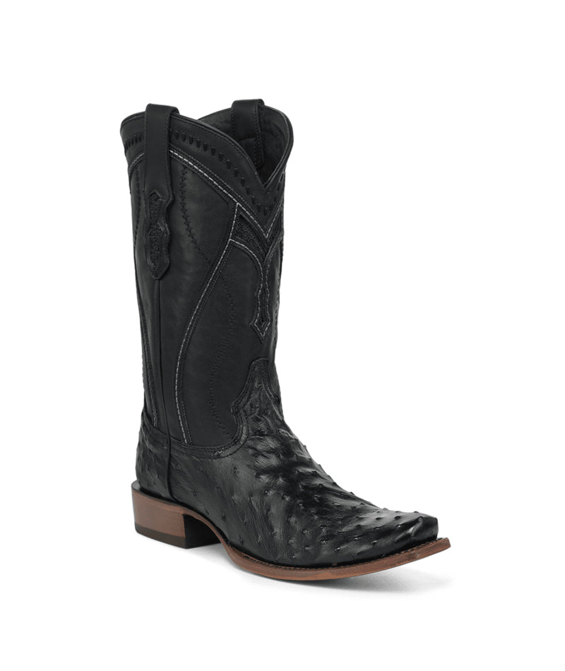 Men's Corral Black Genuine Full Quill Ostrich Boots with Inlay & Embroidery