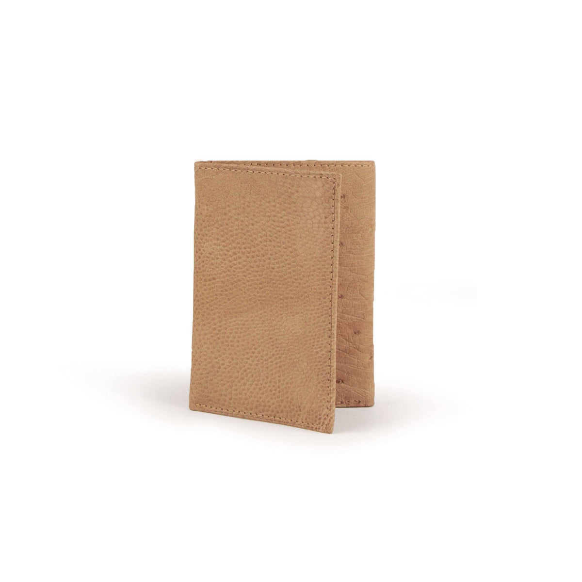 Ferrini Smooth Ostrich trifold wallet in oryx color with multicard slots and ID window