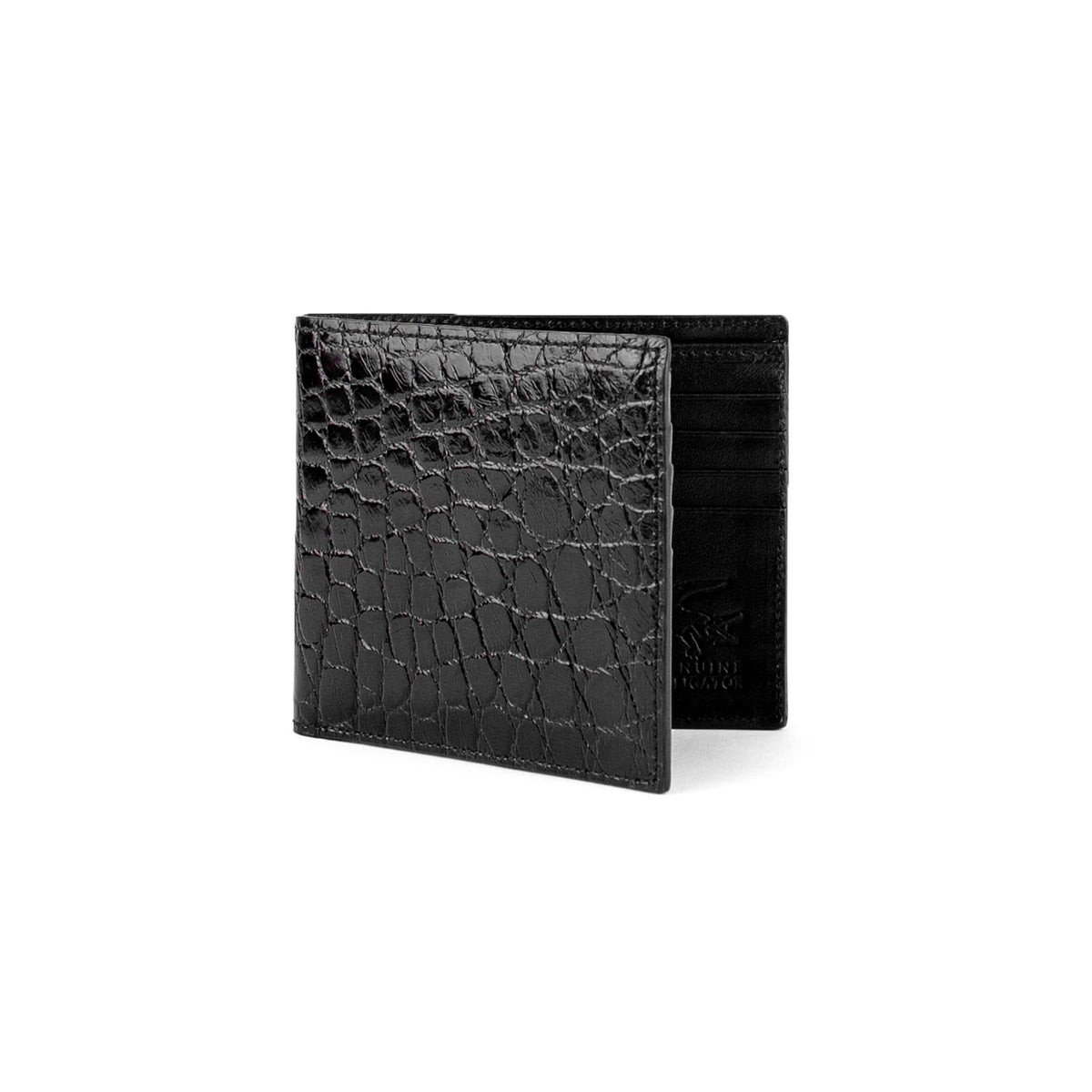 Black Ferrini Alligator Billfold Wallet with multicard slots and ID window