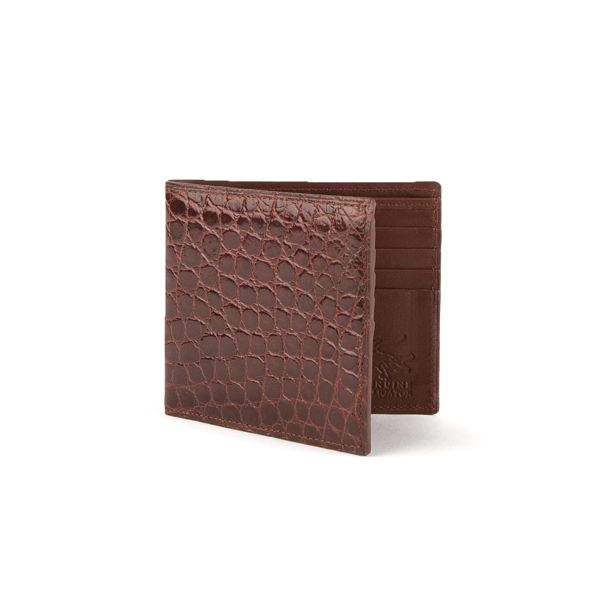 Ferrini Alligator Billfold wallet in cognac color with multicard slots and ID window
