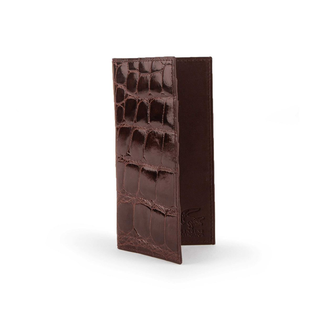 Ferrini Alligator Checkbook Cover in Nicotine color with multicard slots and premium alligator leather