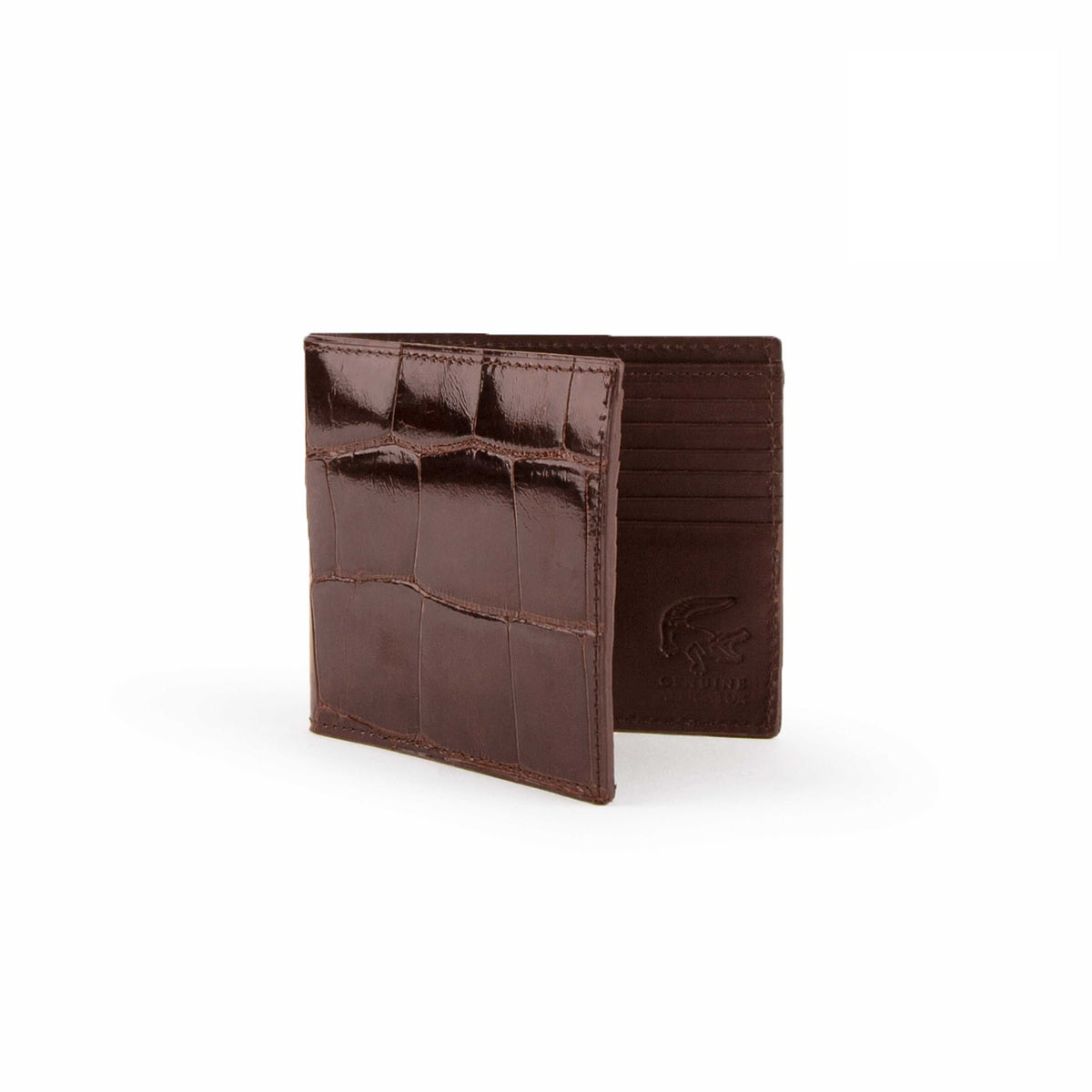 Ferrini Alligator Hipster Wallet in nicotine color with 12-card capacity and luxury alligator skin design