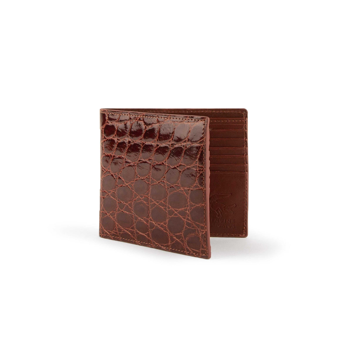 Ferrini Alligator Hipster Wallet in cognac leather with 12-card tiered design