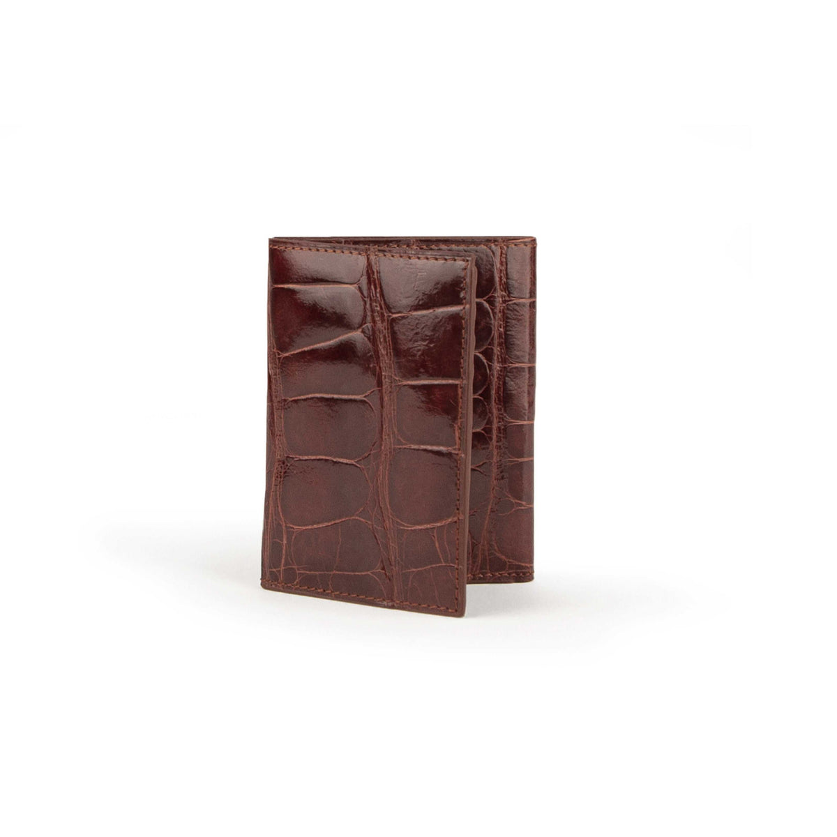 Ferrini Alligator Trifold Wallet in cognac leather with multicard slots and ID window