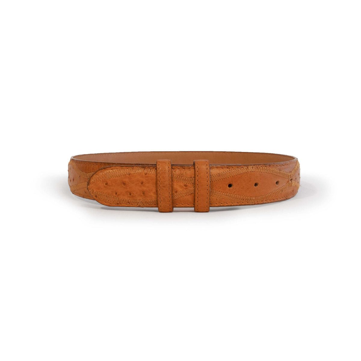 Handmade Ferrini Cowboy Patchwork Ostrich Belt in Cognac full quill ostrich skin