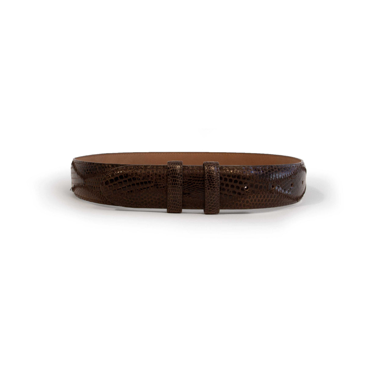 Handmade Ferrini Cowboy Lizard Patchwork Belt in nicotine color with free buckle