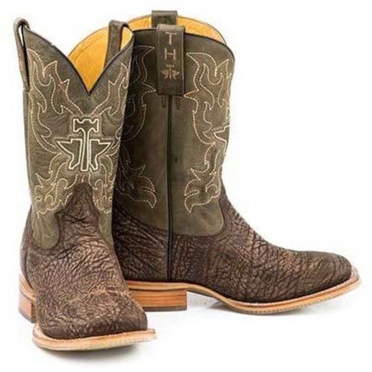 Men's Tin Haul handcrafted brown leather cowboy boots with Do No Harm sole and square toe