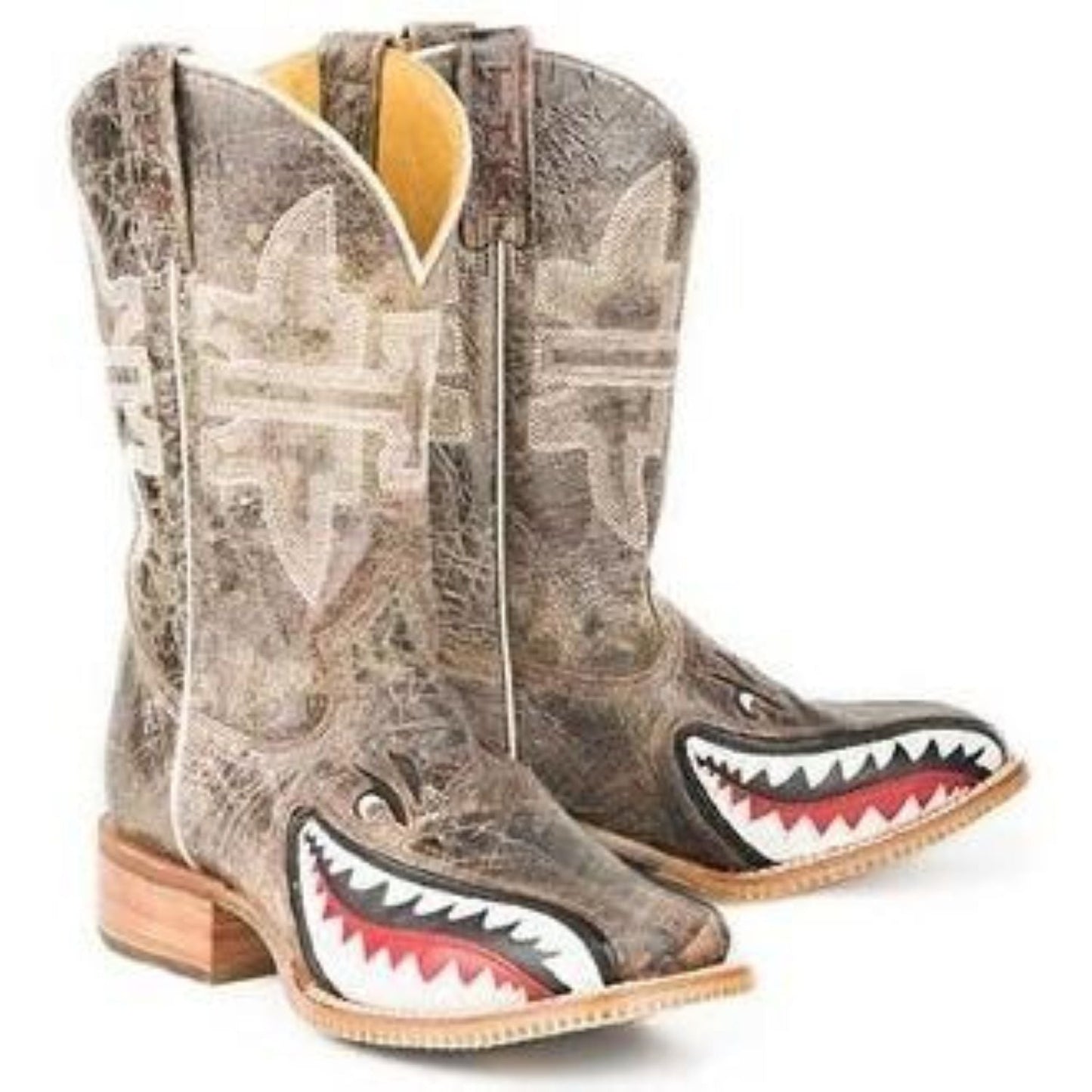 Men's Tin Haul Toastin A Gnarly Shark Boots With Beer Girl Sole Handmade Brown - yeehawcowboy