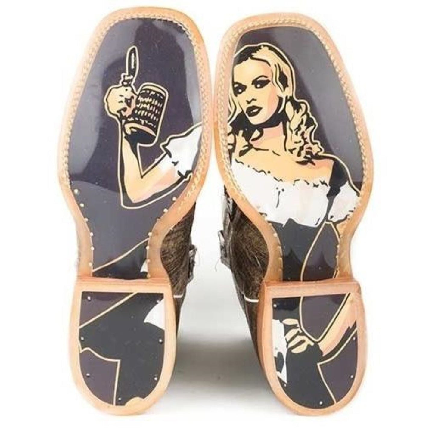 Men's Tin Haul Toastin A Gnarly Shark Boots With Beer Girl Sole Handmade Brown - yeehawcowboy