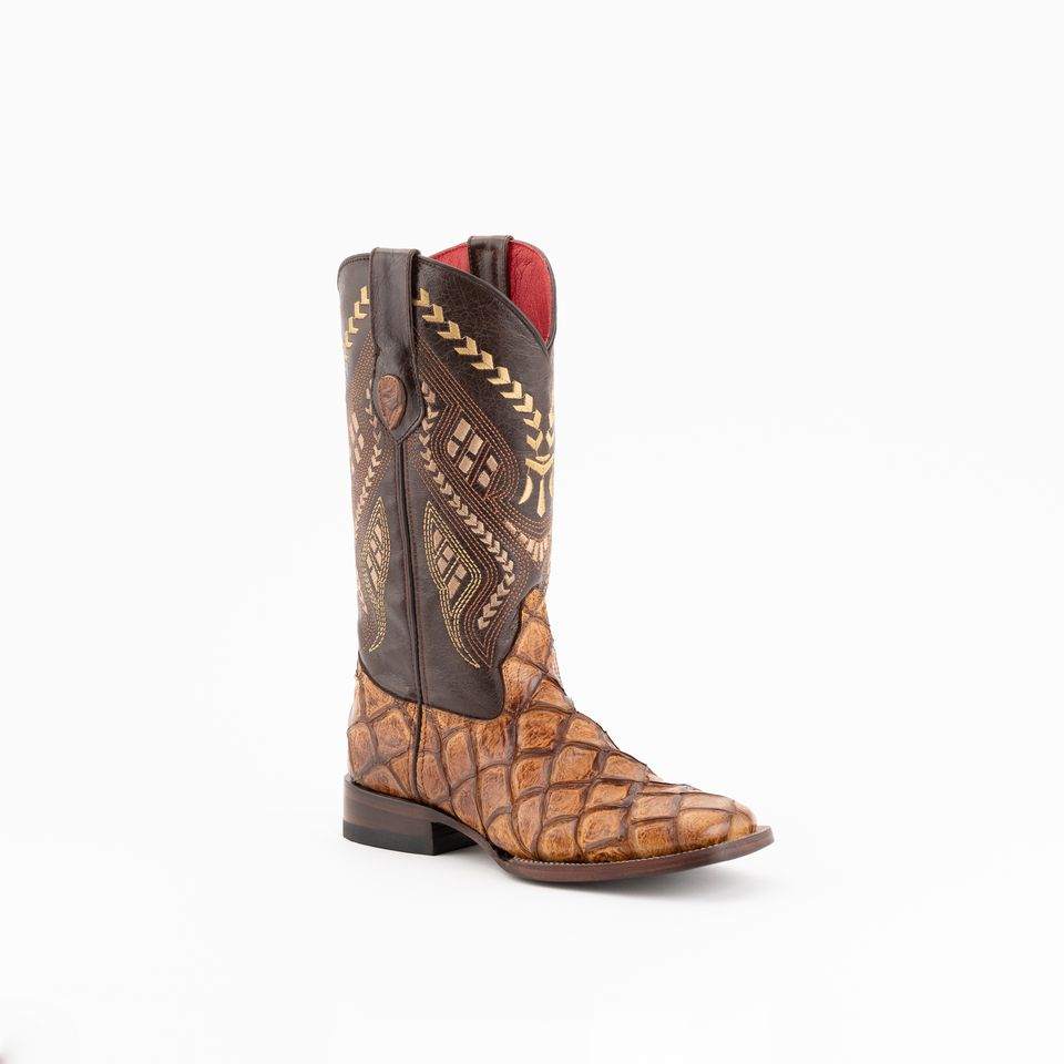Women's Ferrini Bronco Pirarucu Print Boots in Cigar with 12" shaft and square toe