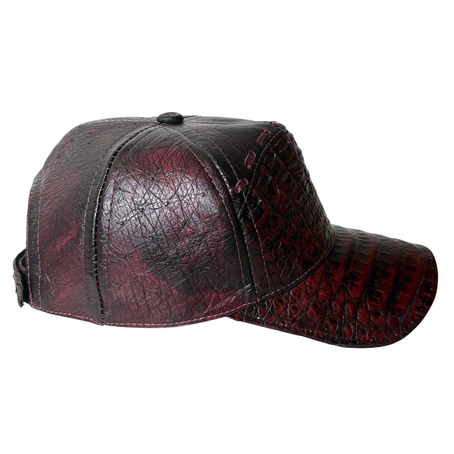 Black Cherry Caiman Crocodile Alligator Belly Cap Real Adjustable Closure Handmade