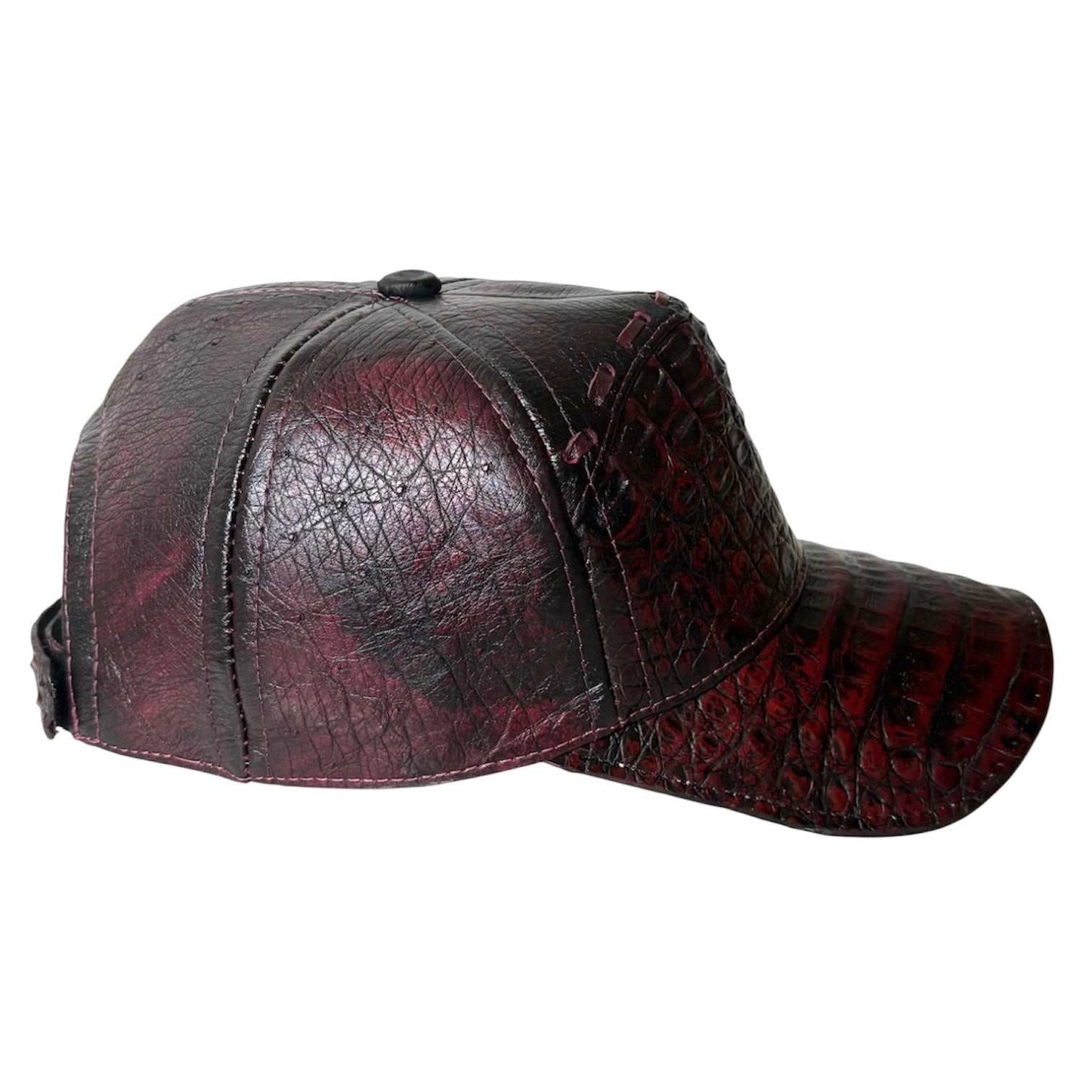 Black Cherry Caiman Crocodile Alligator Belly Cap Real Adjustable Closure Handmade