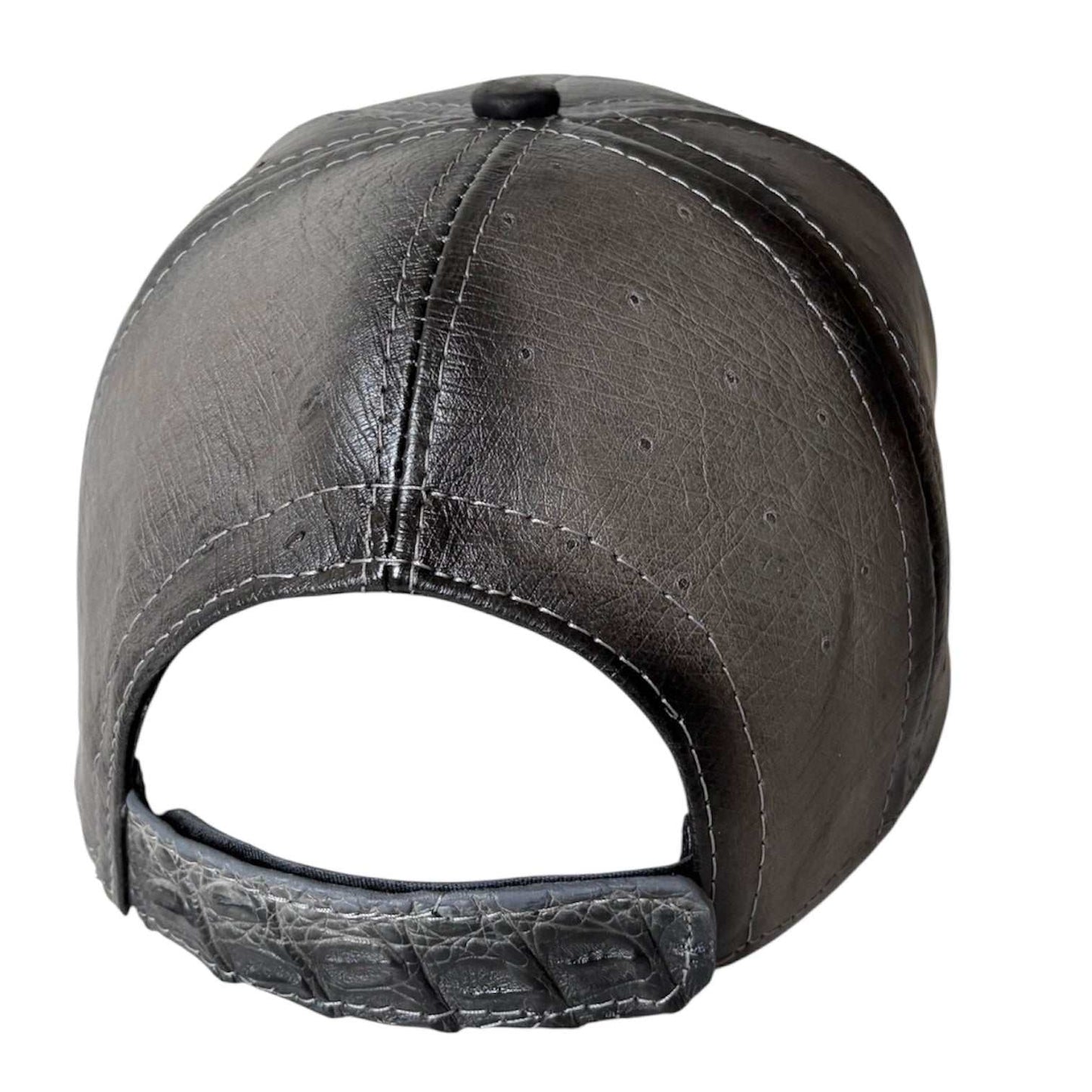 Gorra de cocodrilo caimán gris con vientre de caimán, cierre ajustable, hecha a mano.