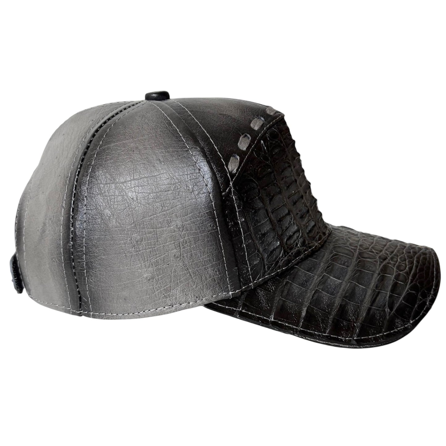 Grey Caiman Crocodile Alligator Belly Cap Real Adjustable Closure Handmade