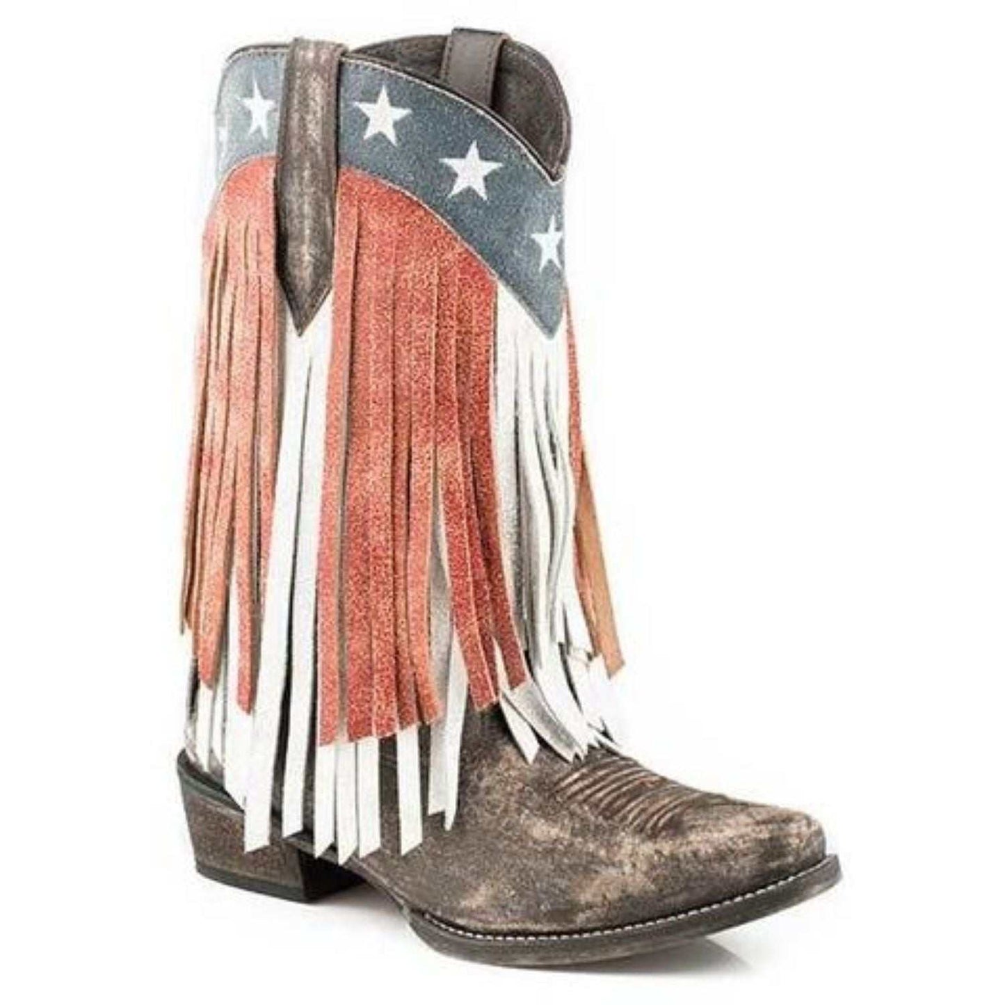 Women’s Roper American Beauty Fringe Boots Handcrafted Brown - yeehawcowboy