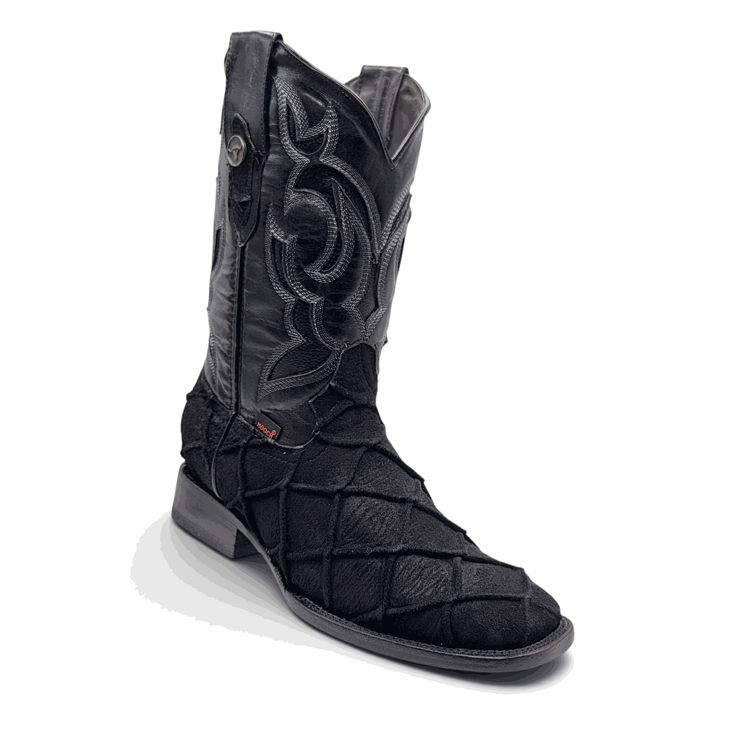 Mens pirarucu print boot Black nobuck leather square toe western boot Hooch Boots H52F0572