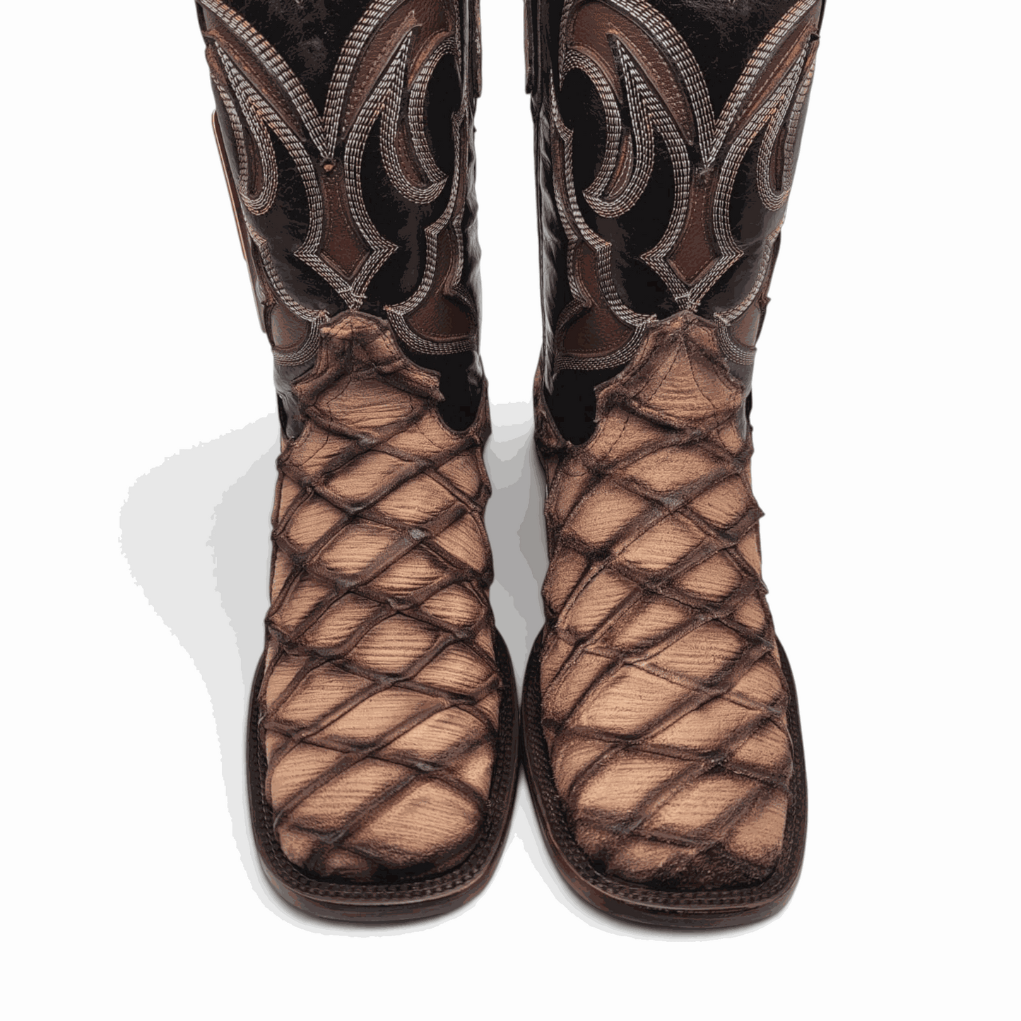 Hooch Boots Mens Pirarucu Print Boot Orix – Nobuck Leather Square Toe Western Boots