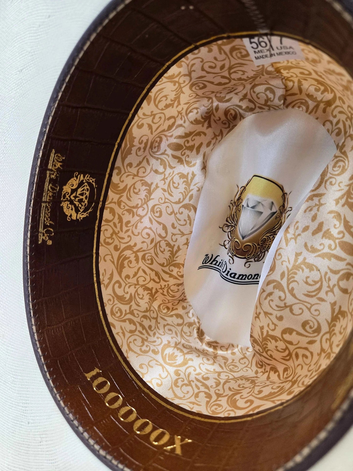 White Diamond 100000X Sinaloa Palm Straw Cowboy Hat – San Judas Gold Emblem