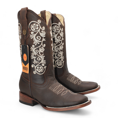 Women's Hooch Leather Western Boots Brown Handmade