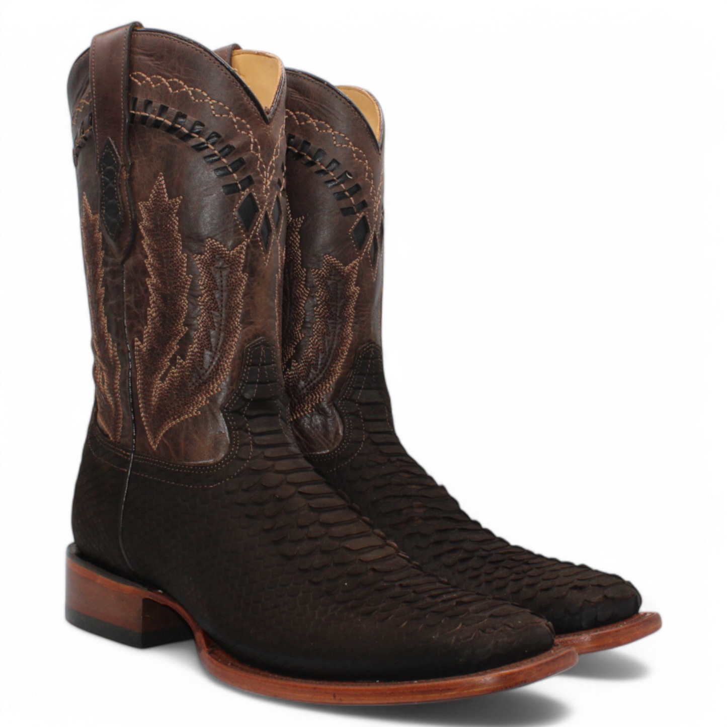 Men's Hooch Python PRINT Cowboy Boots Brown Handmade