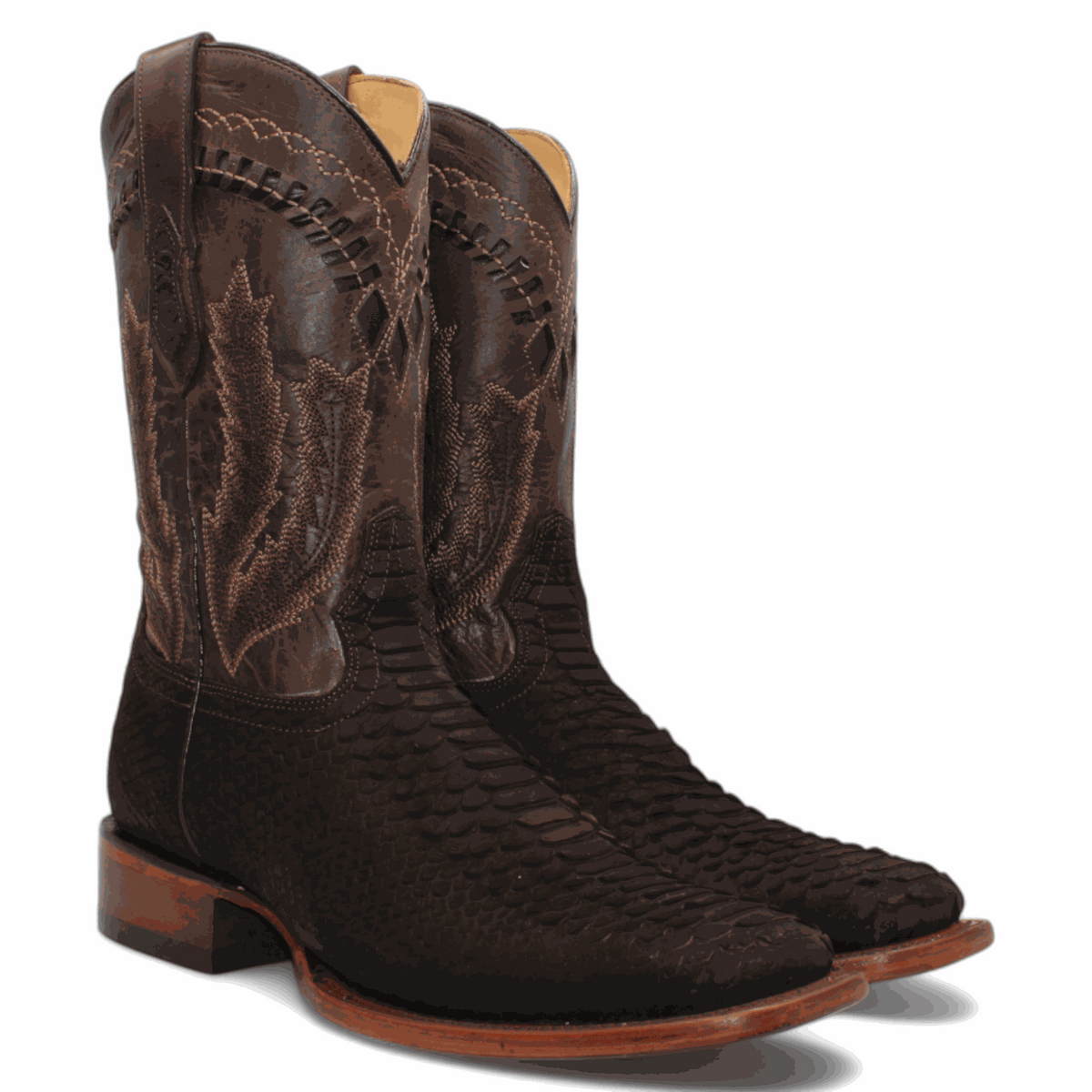 Botas vaqueras Hooch Python con estampado para hombre, color marrón, hechas a mano