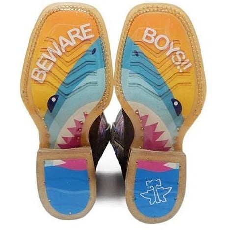 Kid's Tin Haul Sharky Boots Handcrafted Brown - yeehawcowboy