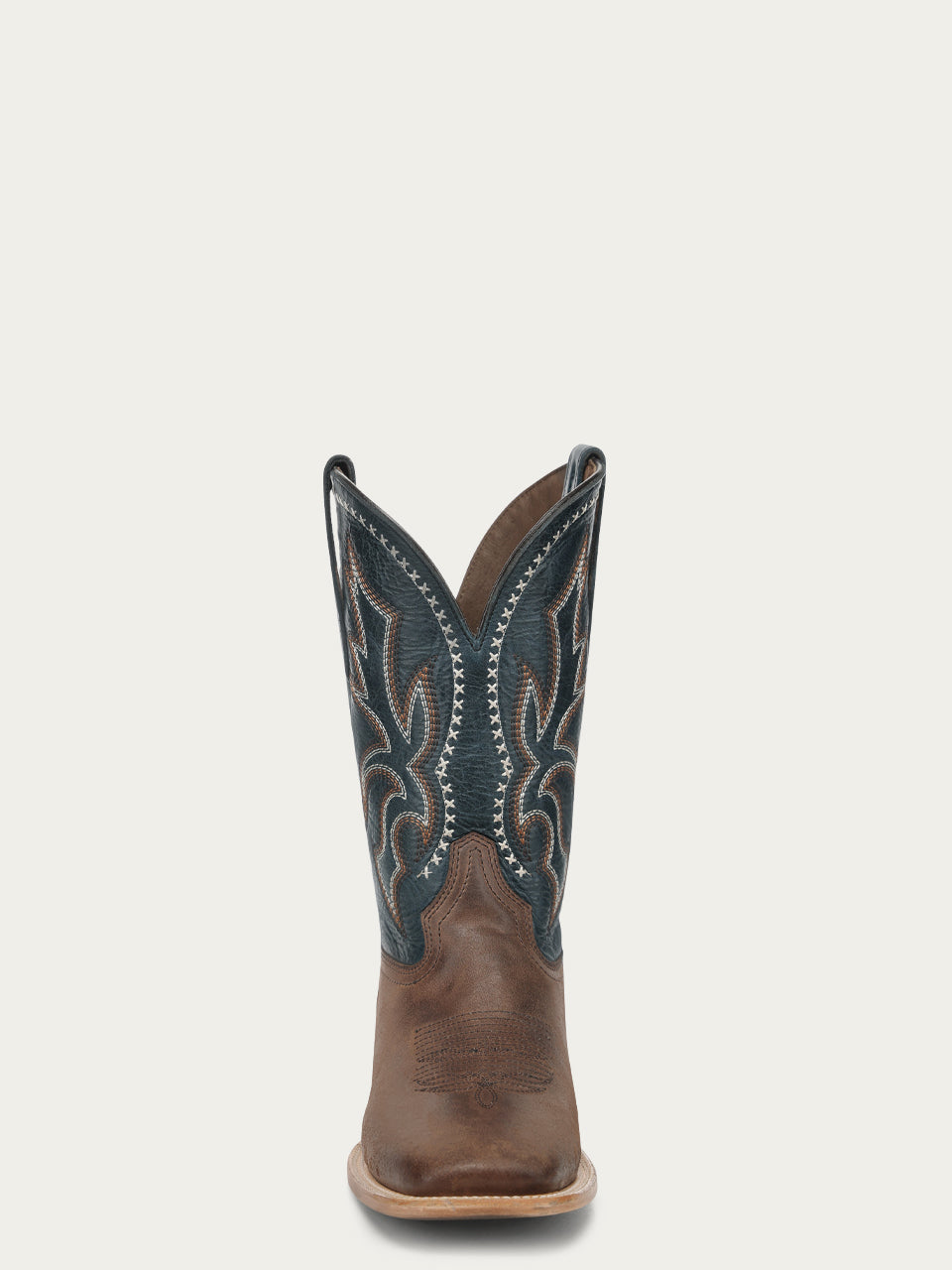 Men's Circle G Brown Genuine Leather Boots with Navy Blue Embroidery