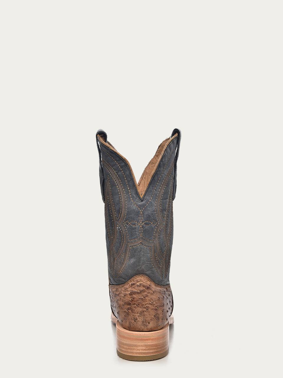 Men's Corral Navy Blue Genuine Full Quill Ostrich Boots with Embroidery
