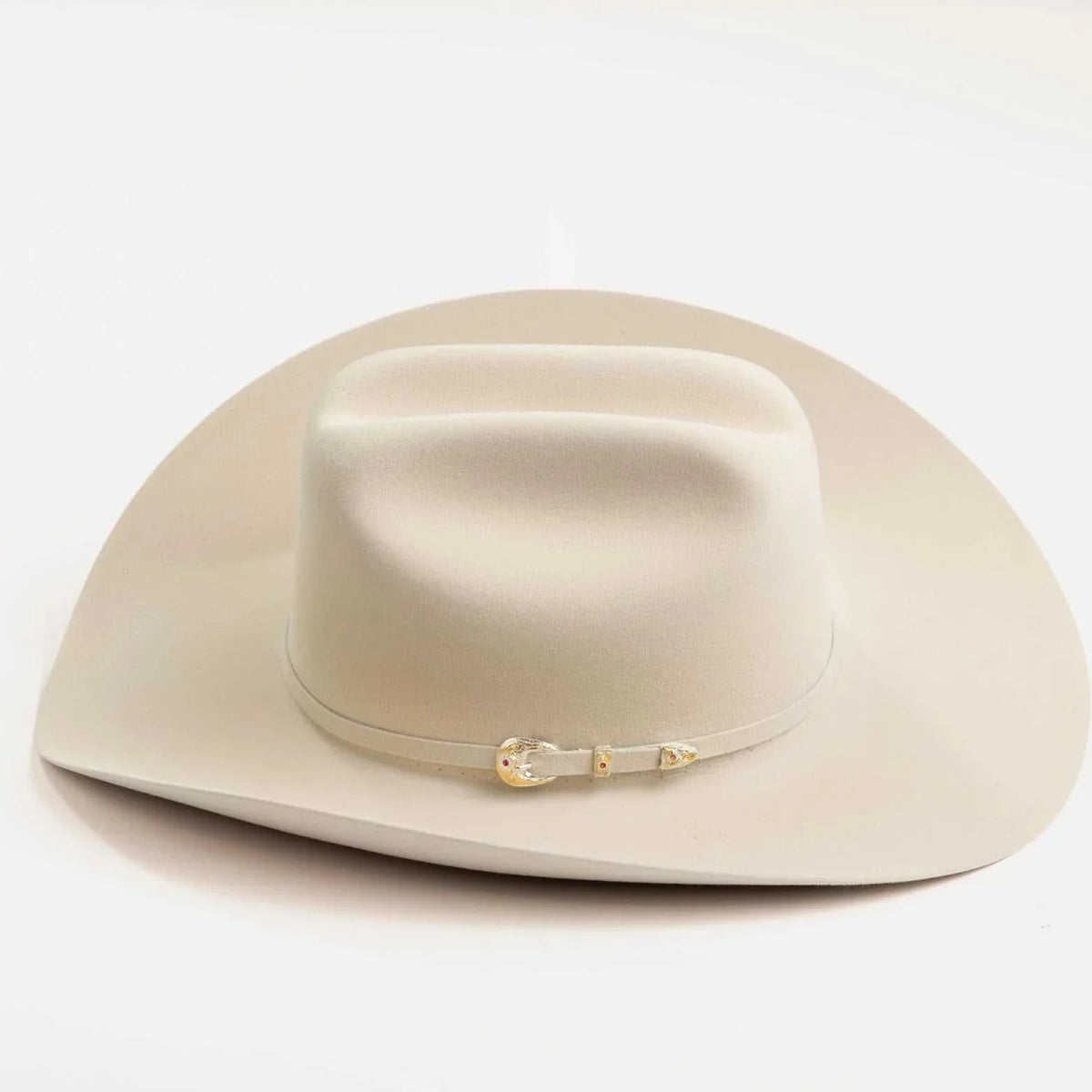 6x Larry Mahan Real Fur Felt Cowboy Hat Silver Belly with leather sweatband and ruby buckle set