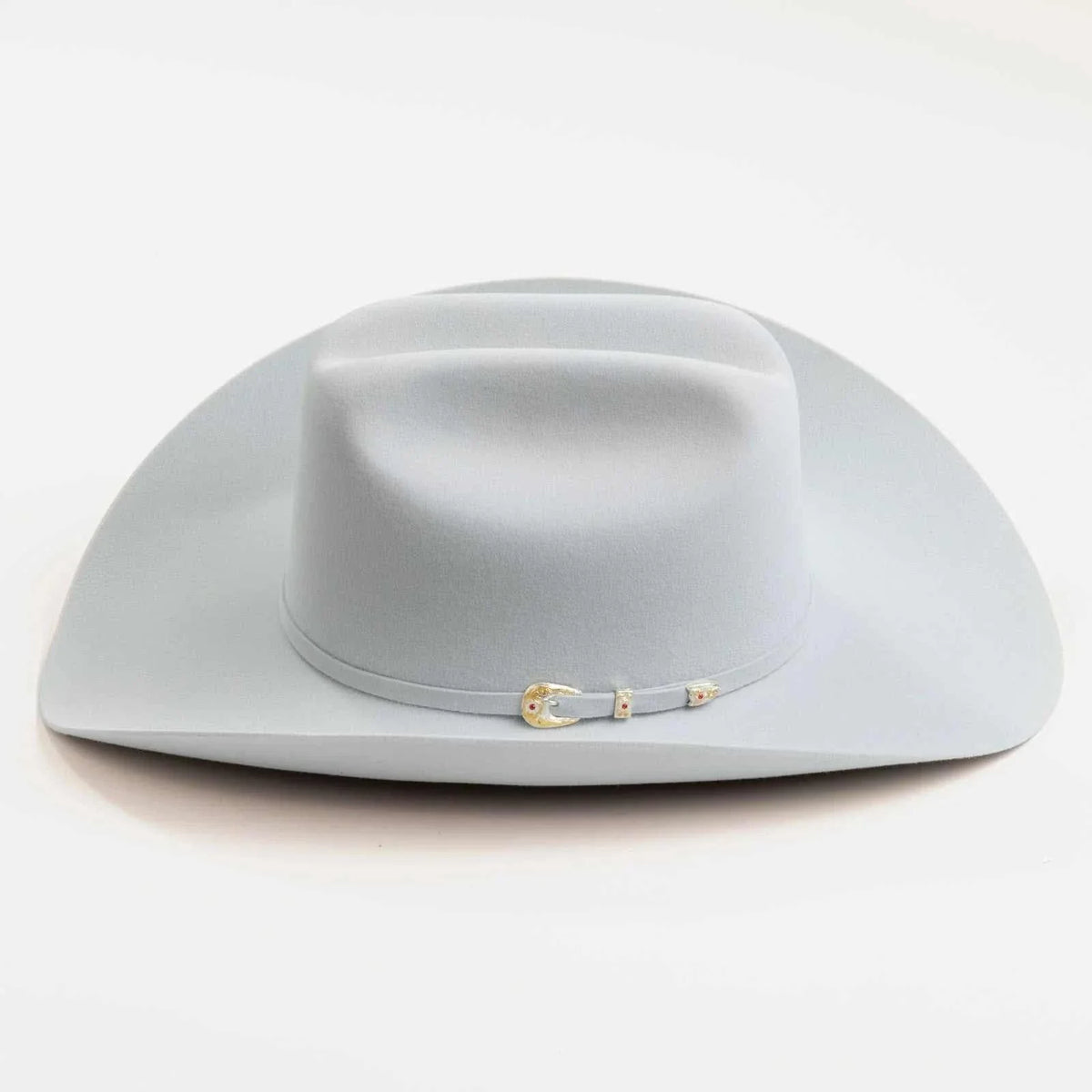 6x Larry Mahan real fur felt cowboy hat platinum with leather sweatband and ruby buckle details