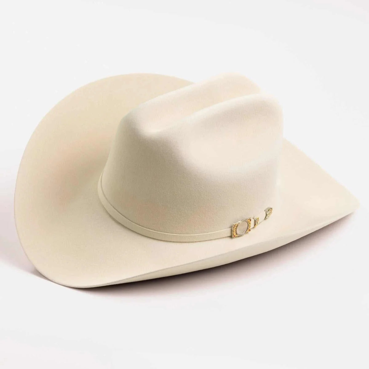 100x Larry Mahan Fur Felt Cowboy Hat Silver Belly with cattleman crease and leather sweatband