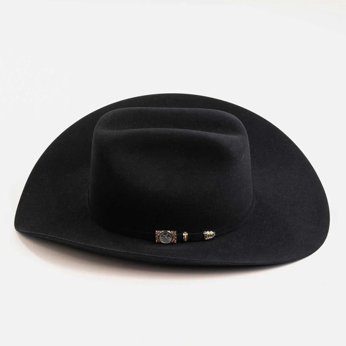 Black 100x Larry Mahan Independencia fur felt cowboy hat with cattleman crease and gold buckle set