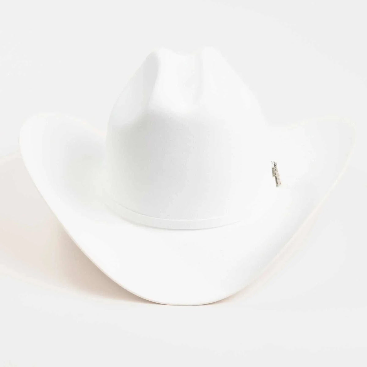 White 100x Larry Mahan Independencia fur felt cowboy hat with cattleman crease and leather sweatband