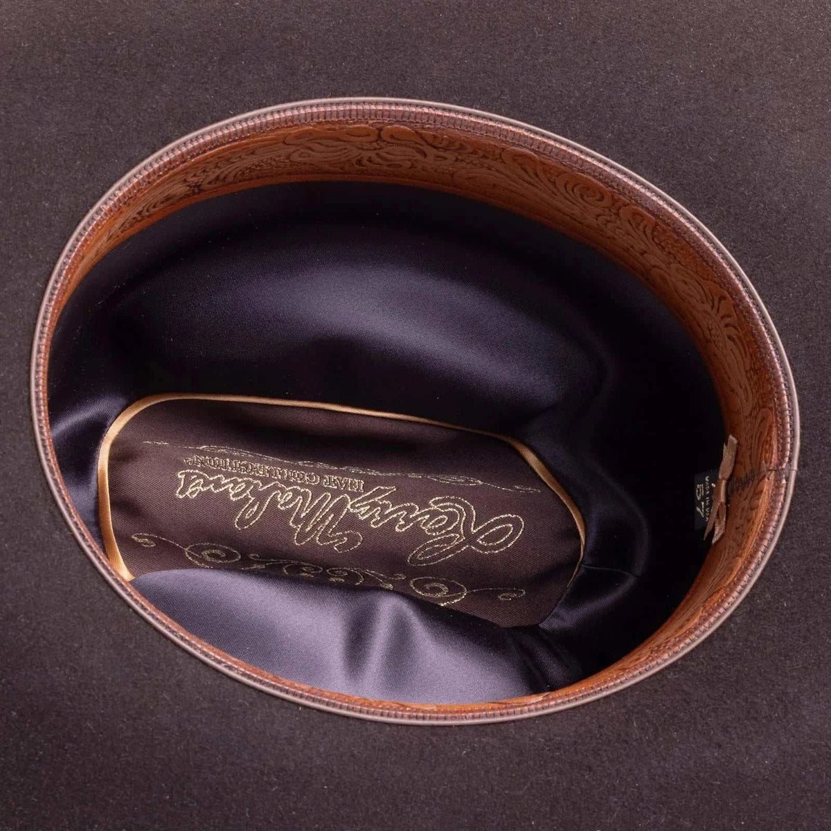 30x Larry Mahan Opulento Fur Felt Cowboy Hat in chocolate with 4 1/2" crown and 4" brim, cattleman crease, and gold buckle band