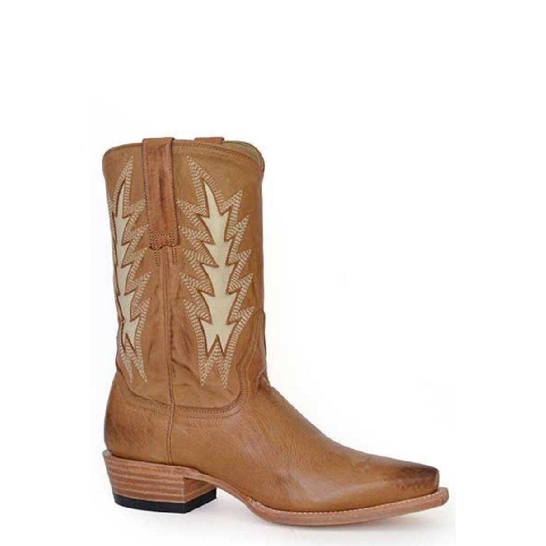 Women's Stetson June Boots handcrafted tan leather with 10" shaft and vintage flame design