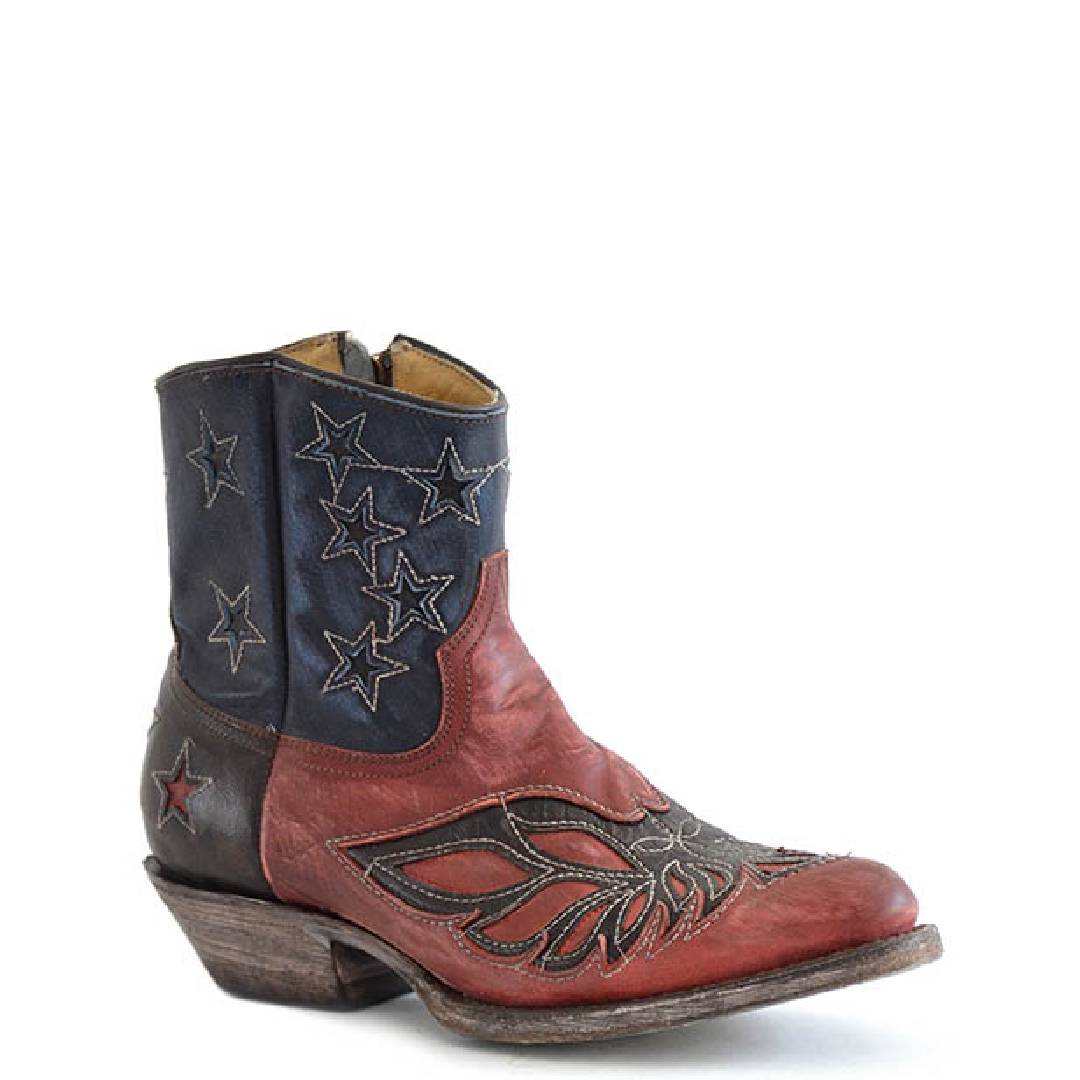 Women's Stetson Birdie Boots handcrafted blue leather with stacked heel and YKK zipper