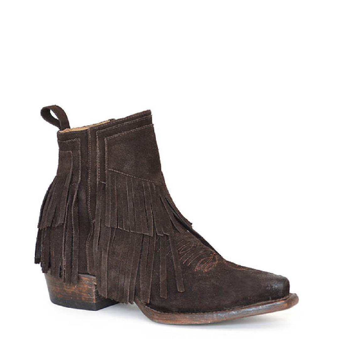 Women's Stetson Jessie Boots brown suede fringe leather sole stacked heel