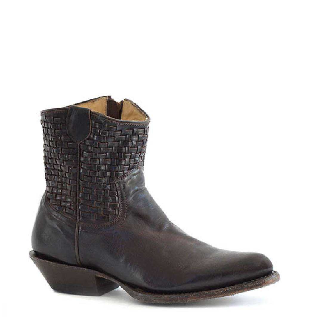 Women's Stetson Brandi Boots handcrafted brown leather basketweave shaft with stacked heel and cushioned insole