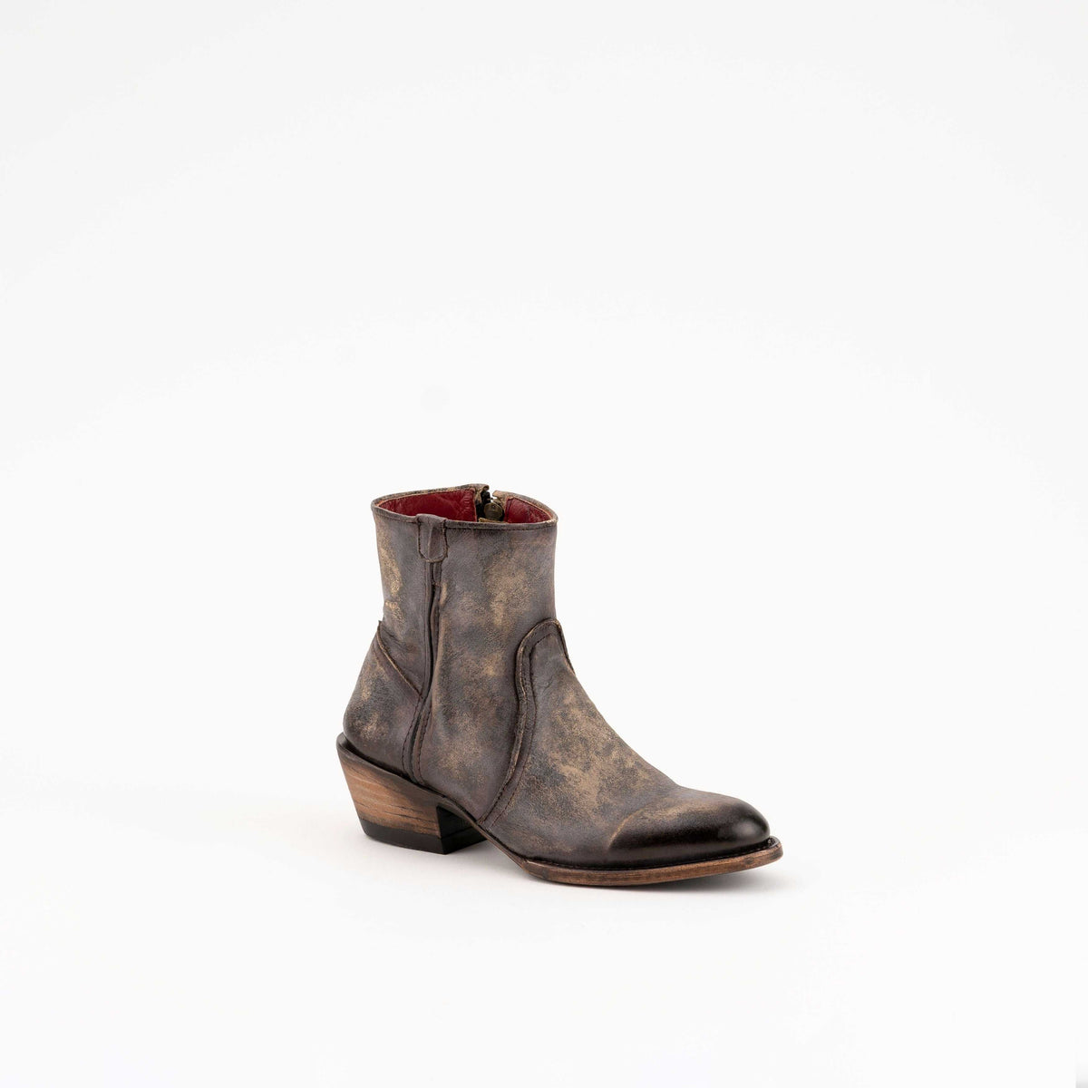 Women's Ferrini Stacey Leather Ankle Boots in distressed chocolate with 2-inch cowboy heel and round toe