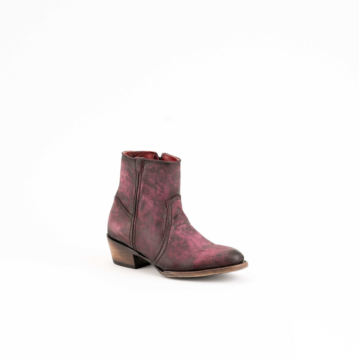 Women's Ferrini Stacey handcrafted purple leather ankle boots with 2-inch cowboy heel and round toe