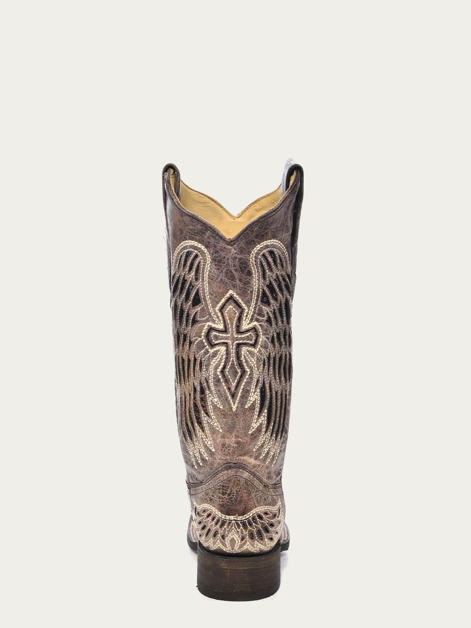 Women's Corral Brown Genuine Leather Boots with Black Wing & Cross Sequence